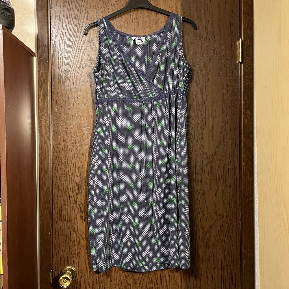 Old Navy Navy and Green Patterned Midi Dress